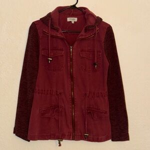 Burgundy Jacket with Hood - Size M